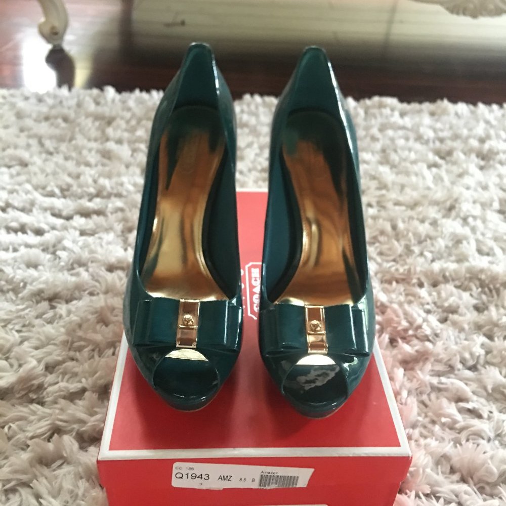 Coach Starla Sz 8.5 Teal Patent Leather Platforms